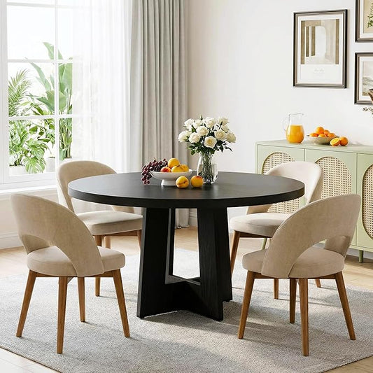 IDEALHOUSE 47" Round Dining Table, Kitchen Table for 4-6 People, Circle Tables with Sturdy Pedestal Base, Space Saving Dinning Room Furniture for Living Room, Kitchen, Black