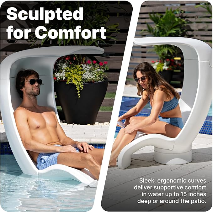 Step2 Mondello Chair with Shade, Outdoor/Indoor Waterproof Patio Furniture, Pool Lounger, Use in Pools Up to 9-Inches of Water or Poolside Ledge, Durable & Weighted, White