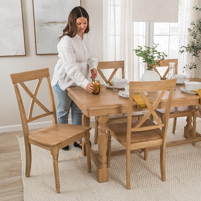 Bush Home Rectangular Dining Table, 67 inch Squire Trestle, Farmhouse Decor, Sterling Collection, Light Brown