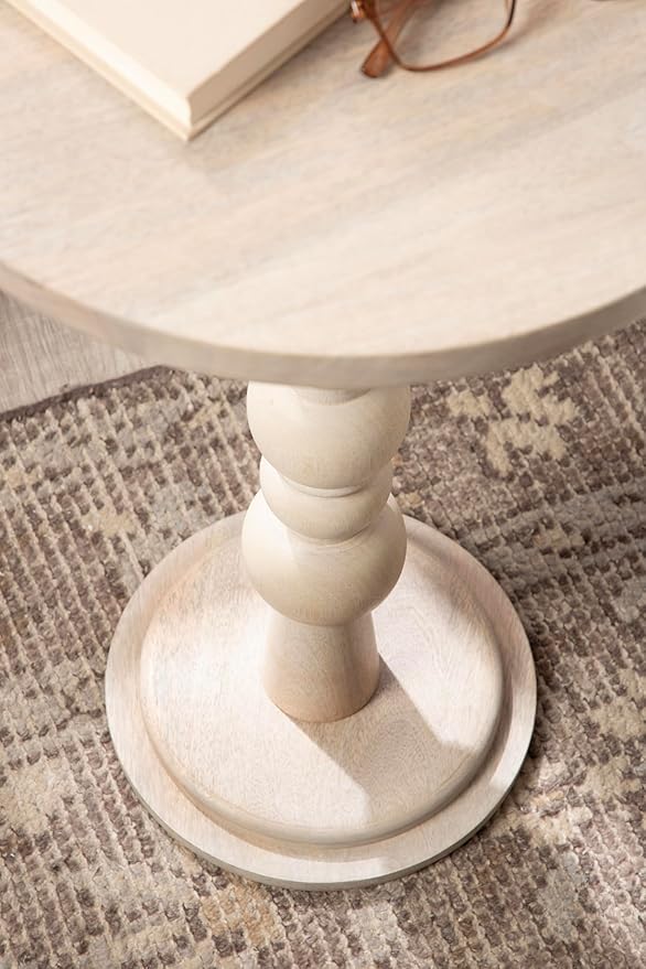 Kate and Laurel Wegner Traditional Wooden Round Side Table; 16 x 26; Whitewash; Elegant and Durable Pedestal Table for Use as Living Room End Table; Plant Stand; or Bedroom Nightstand
