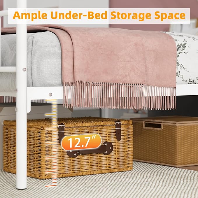 Weehom Twin Canopy Bed Frame with Headboard and Footboard, 4 Posters Metal Bed Frame, No Box Spring Needed, Mattress Foundation Platform Bed for Kids and Adults, White