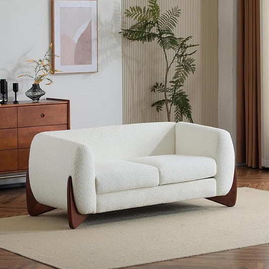 Christopher Knight Home Alma 63" Boucle Loveseat with Wood Legs, 2 Seater Sofa Couches for Living Room, Upholstered Couch Chair, Soft Seating Lounge Sofa Chair, Cozy Loveseat with Armrest, Beige