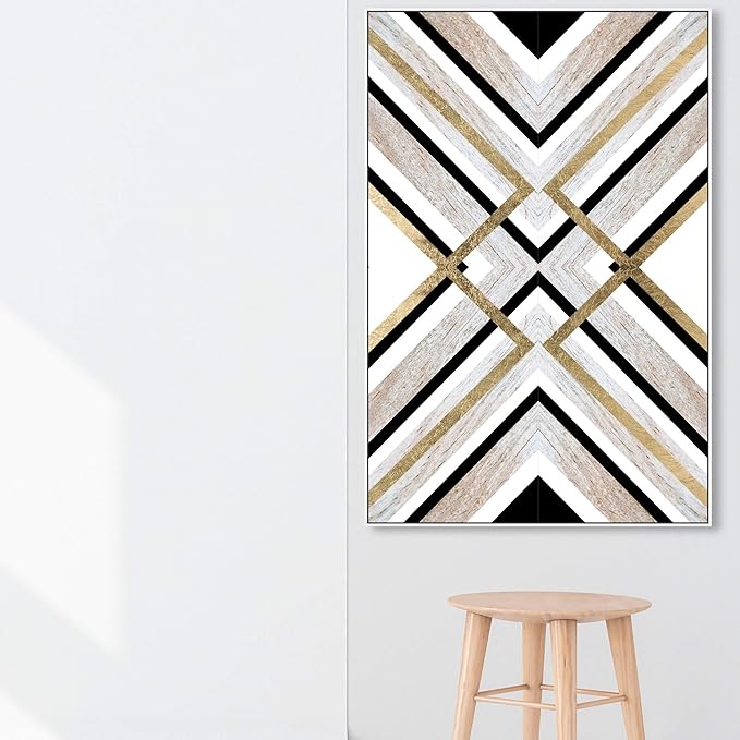 The Oliver Gal Artist Co. Abstract Framed Wall Art Canvas Prints 'Earthy Lux' Geometric Home Décor, 36" x 54", Brown, Gold