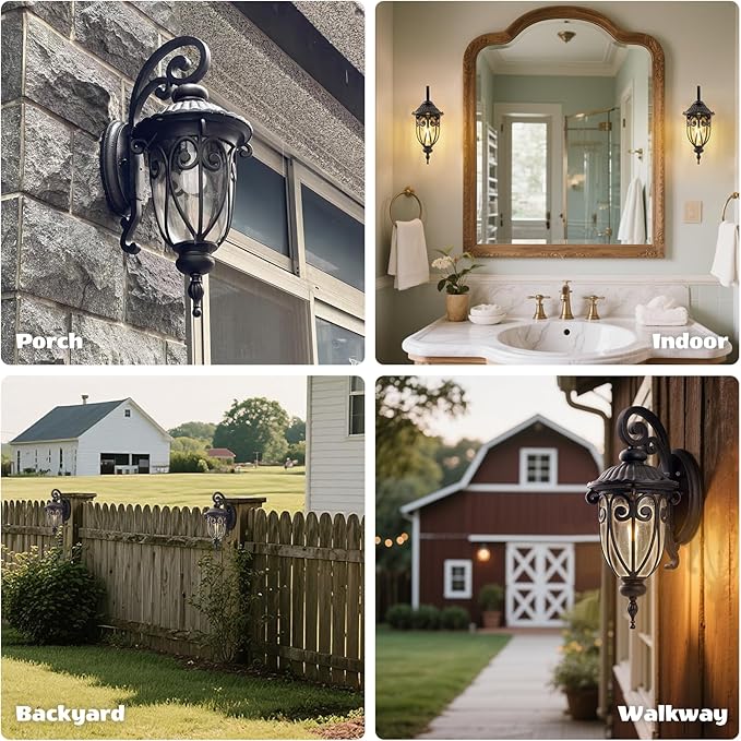 18 Inch Outdoor Porch Light with Wall Mount, Antique Bronze Exterior Wall Sconce Lantern for Garage, Vintage Outer Patio Lights Fixture for Outside House, Front Door, Entryways