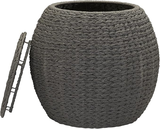 Household Essentials Handwoven Paper Rope Barrel Wicker Storage Basket Side Table, Gray