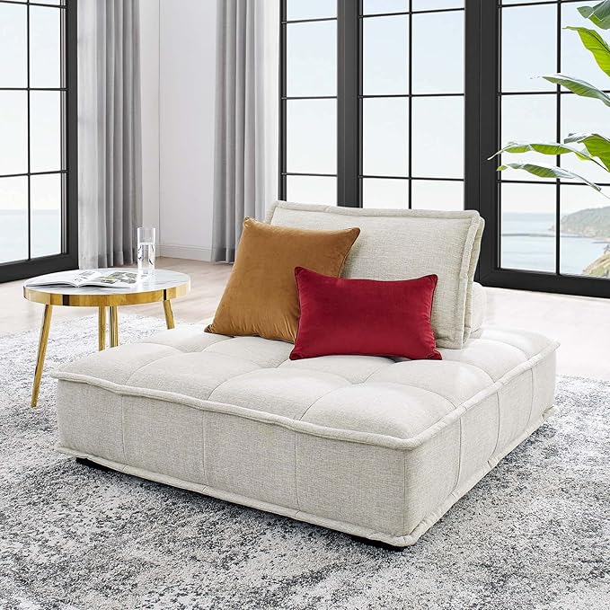 Modway Saunter Tufted Fabric Armless Chair, Beige