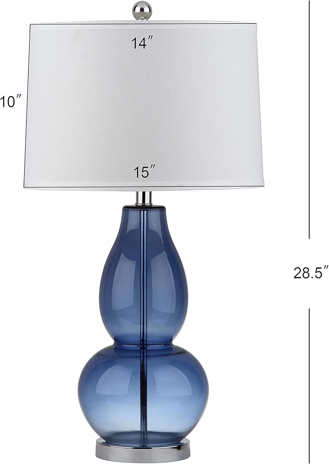 SAFAVIEH Lighting Collection Mercurio Blue Glass Double Gourd 29-inch Bedroom Living Room Home Office Desk Nightstand Table Lamp Set of 2 (LED Bulbs Included)