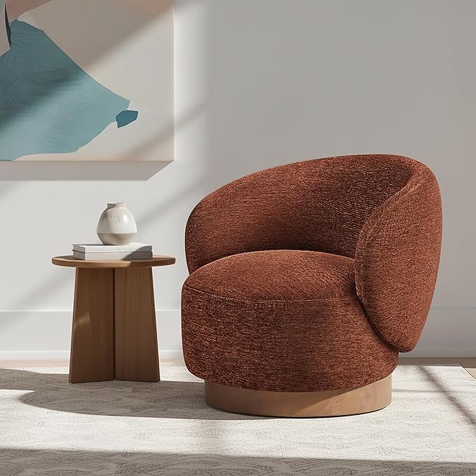 Swivel Accent Chair Modern Round Barrel Armchair with Upholstered Performance Fabric for Living Room Bedroom Waitingroom,1 Box,Red