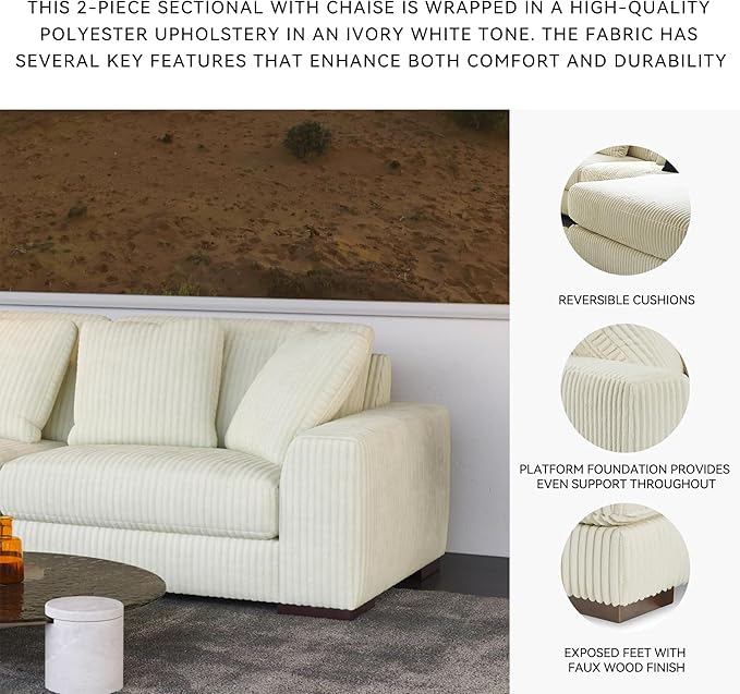 Signature Design by Ashley Lindyn Contemporary L-Shaped 2-Piece Sectional with Chaise for Living Room, White