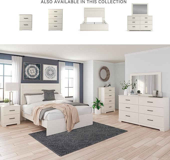 Signature Design by Ashley Stelsie Vintage Smooth-Gliding 6-Drawer Dresser and Mirror with Safety Stop, White