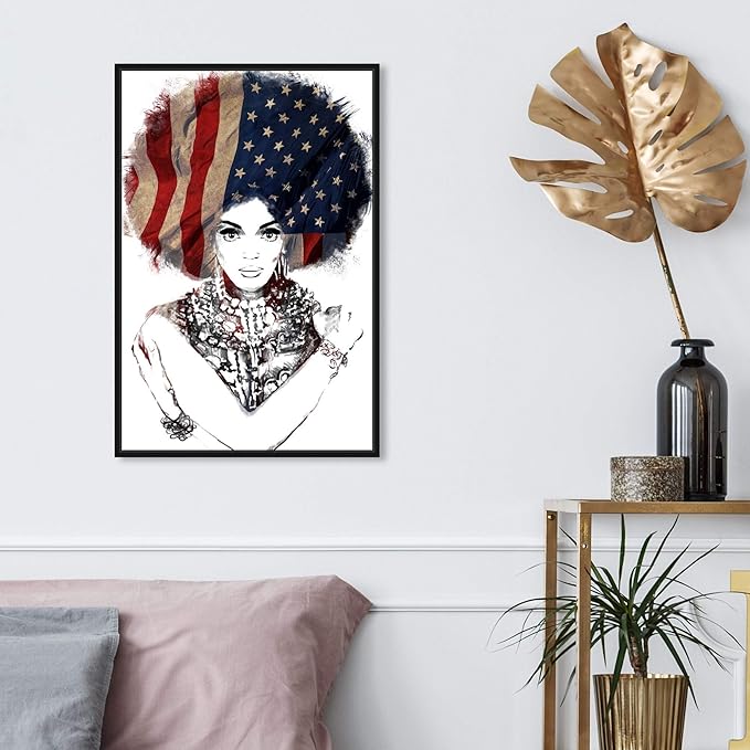 The Oliver Gal Artist Co. People Framed Wall Art Canvas Prints 'New American Woman' Portraits Home Décor, 16" x 24", White, Black