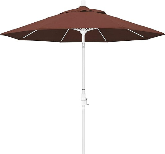 California Umbrella 9' Round Aluminum Pole Fiberglass Rib Market Umbrella, Crank Lift, Collar Tilt, White Pole, Terracotta Olefin