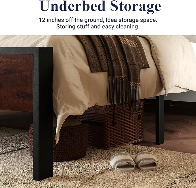 Allewie Full Size Platform Bed Frame with Wooden Headboard and Footboard, Heavy Duty 12 Metal Slats Support, No Box Spring Needed, Under-Bed Storage, Noise Free, Easy Assembly, Mahogany