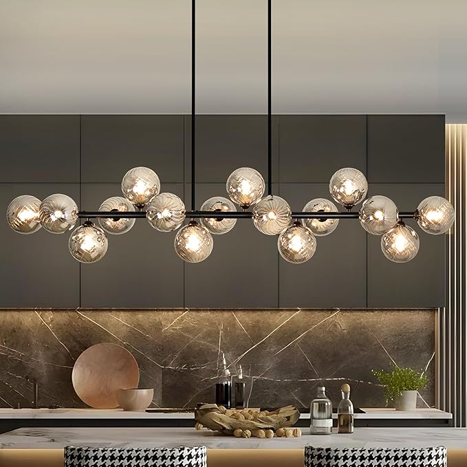 55" Linear Chandeliers for Dining Room Light Fixture 16 Lights Large Sputnik Chandelier Modern Chandelier Smoke Grey Swirled Globe Farmhouse Chandelier Island Lights for Kitchen