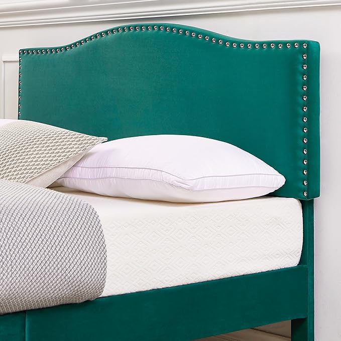 VECELO Queen Bed Frame, Platform Bed Frame with Adjustable Height Upholstered Headboard, Heavy-Duty Frames and Strong Wooden Slats Support, Non-Slip and Noise-Free, Easy Assembly, Dark Green