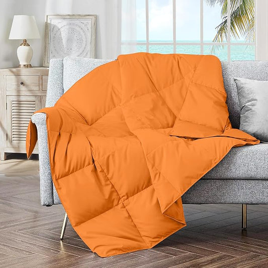 puredown® Soft Feather Down Throw Blanket Lightweight Packable Couch Throw for Indoor and Outdoor Use,Throw 50"X70", Orange