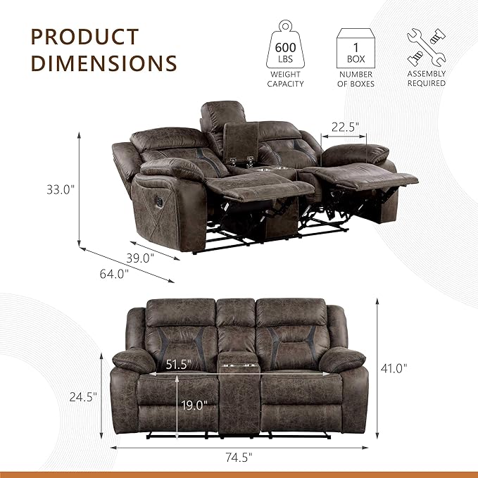 Homelegance Recliner Living Room Set, Manual Polished Microfiber Upholstery Recliner Sofas, Loveseat and Chair, 3-Piece Set, Dark Brown