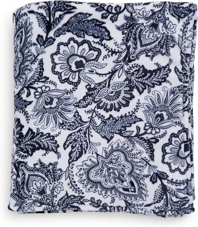 Vera Bradley Women's Oversized Fleece Plush Throw Blanket, Java Navy & White, King