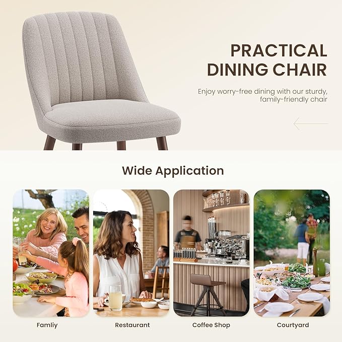 Upholstered Dining Chairs Set of 4, Modern Fabric Kitchen Chairs with Back, Wood Legs for Kitchen Dining Room Restaurant, Camel