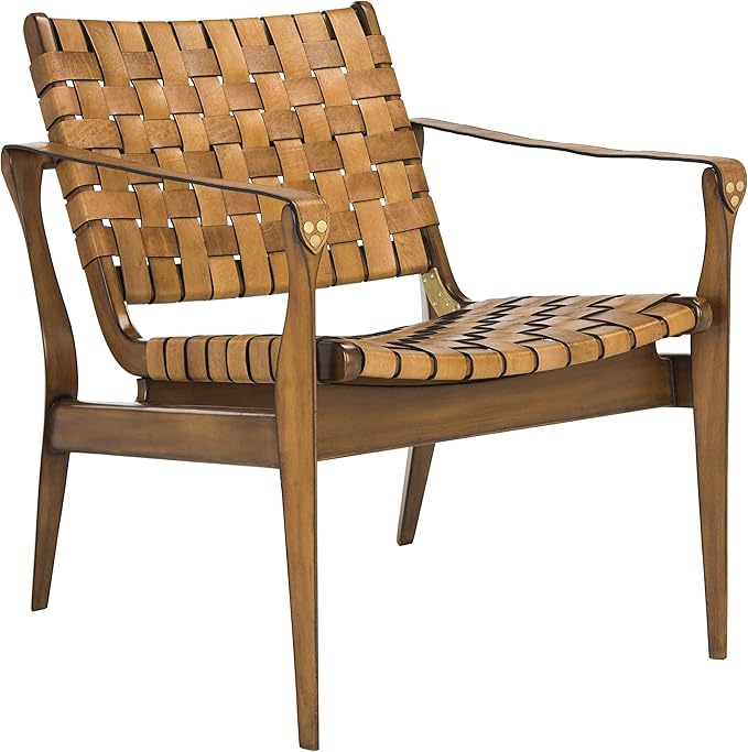 Safavieh SFV9005B Home Collection Dilan Leather Brown & Light Brown Safari Accent Chair Light