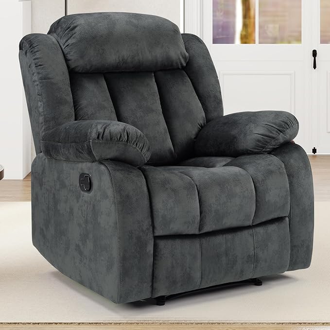 EBELLO Manual Recliner Chair, Classic and Fabric Recliner Sofa with Overstuffed Arms and Back for Living Room, Bedroom, Grey