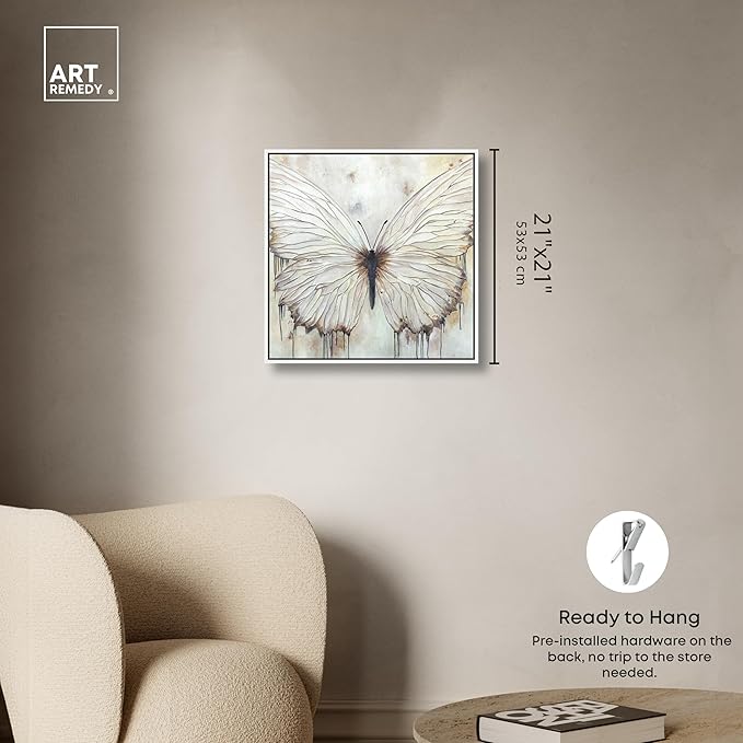 Art Remedy Neutral Beauty Chic Farmhouse Canvas Wall Art, White Floater Frame, 20"x20"