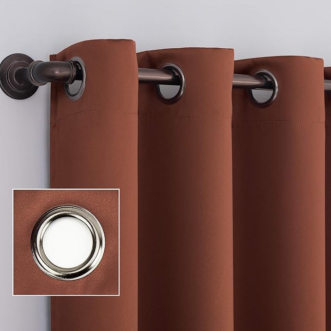 Sun Zero Nordic 2-pack Theater Grade Extreme 100% Blackout Grommet Curtain Panel Pair, 52" x 63", Terracotta