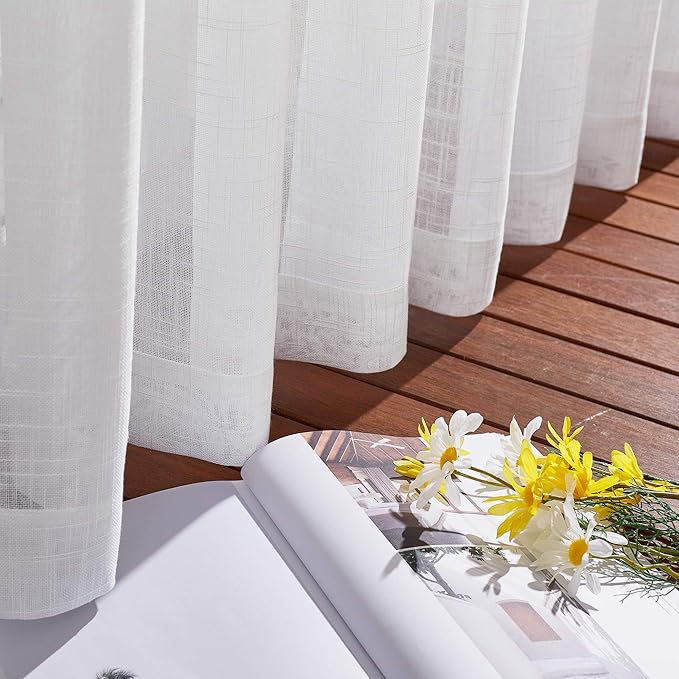 NICETOWN Living Room Window Curtains Semi Sheer Textured 84" Long, Grommet Casual Semitransparent Sheer Privacy with Light Window Treatments for Sliding Door, 140" Wide Total 2 Panels, White