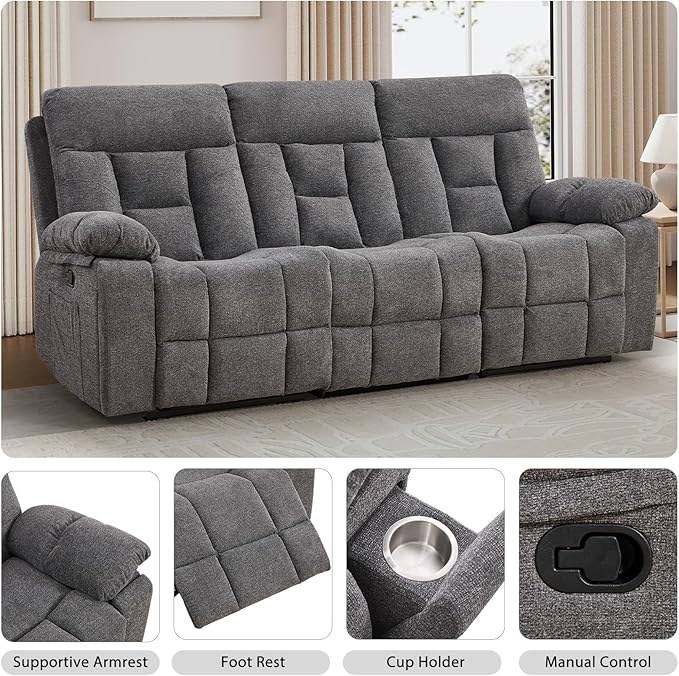 EBELLO 2 Pieces Recliner Sofa Couch Furniture Set, Overstuffed Reclining Loveseat Recliner Couch and Wide 3PC Bonded Sofa Set for Living Room, Light Grey