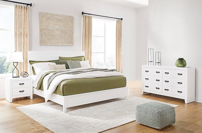 Signature Design by Ashley Binterglen Casual 2 Drawer Nightstand with Safety Stop, 23.63" Tall, White