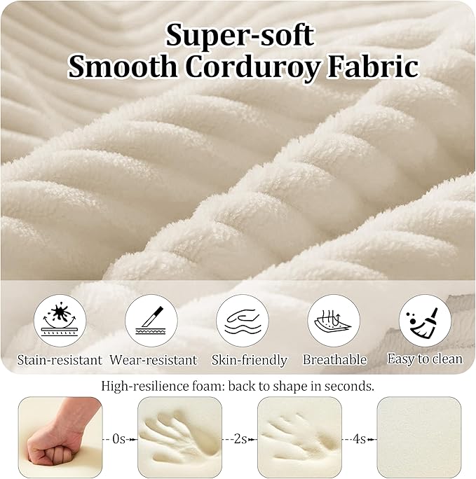 Convertible Compressed Corduroy Folding Cloud Sofa Bed, 59'' Modern Boneless Pull Out Loveseat Sleeper in a Box, 5 in 1 Floor Mattress Futon Cloud Couch, No Assembly Needed, Beige, 2 Pillows, Queen