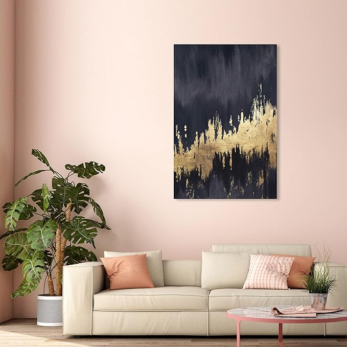 The Oliver Gal Artist Co. Abstract Wall Art Canvas Prints 'Late Night Sky' Brush Strokes Home Décor, 36" x 54", Black, Gold