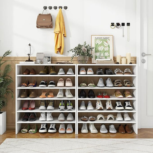 Tangkula Stackble Vertical Shoe Rack, Space Saving 6-Tier Corner Shoe Storage Shelf for 18 Pairs, 3-in-1 Adjustable White Shoe Organizer for Front Door Entryway