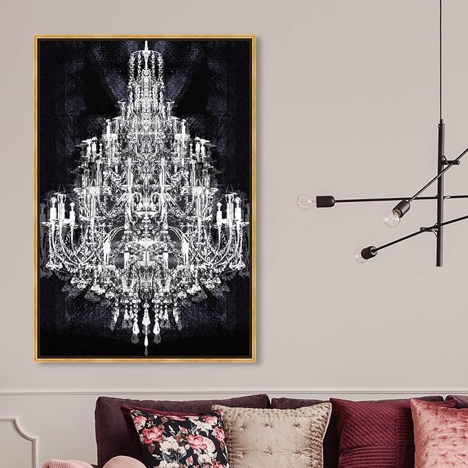 The Oliver Gal Artist Co. Fashion and Glam Framed Wall Art Canvas Prints 'Montecarlo Crystal' Chandeliers Home Décor, 30" x 45", White, Black