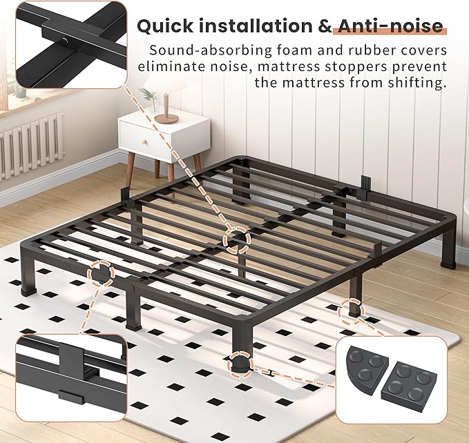 10 Inch Queen Heavy Duty 3500 lbs Bed Frame with Round-Corner Legs & Anti-Squeak Design – Quick Assembly Metal Platform, No Box Spring Needed