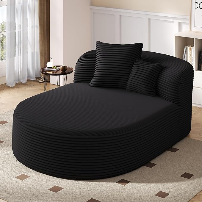 51.6-Inch Fluffy Corduroy Boneless Sleeper Daybed Oversized Single Recliner Foam Cloud Lounge Chaise,Floor Cloud Sofa Chaise W/2 Toss Pillows for Bedroom Living Room