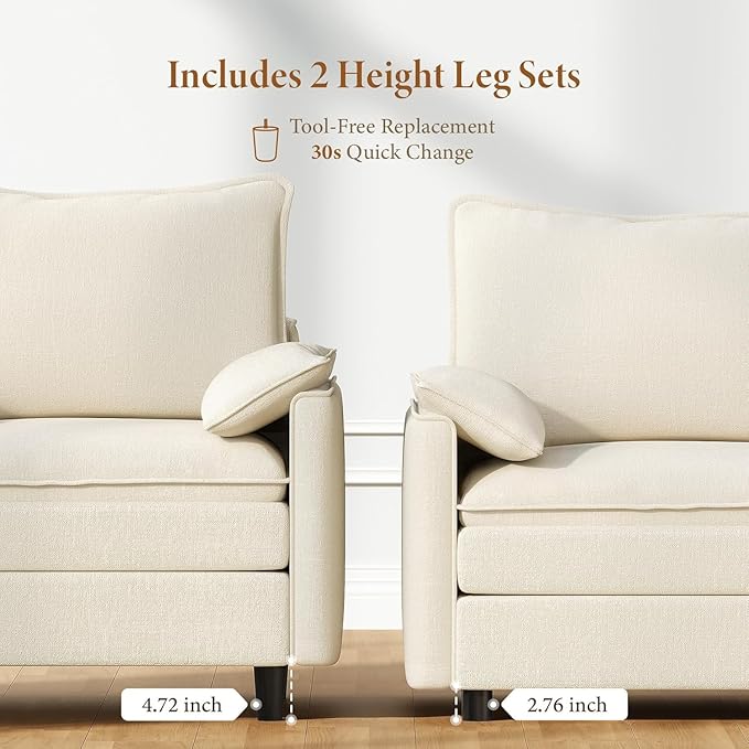 Vesgantti 74" Loveseat Sofa for Living Room, Comfy Cloud Couch Deep Seat Chenille Modern 2 Seater Small Sofa with Armrest Pillow, Easy Assembly for Small Spaces, Beige | Sink-in Comfort, Height Adjustable, Easy Rearrangement, Extra-deep Ottoman, Solid ...