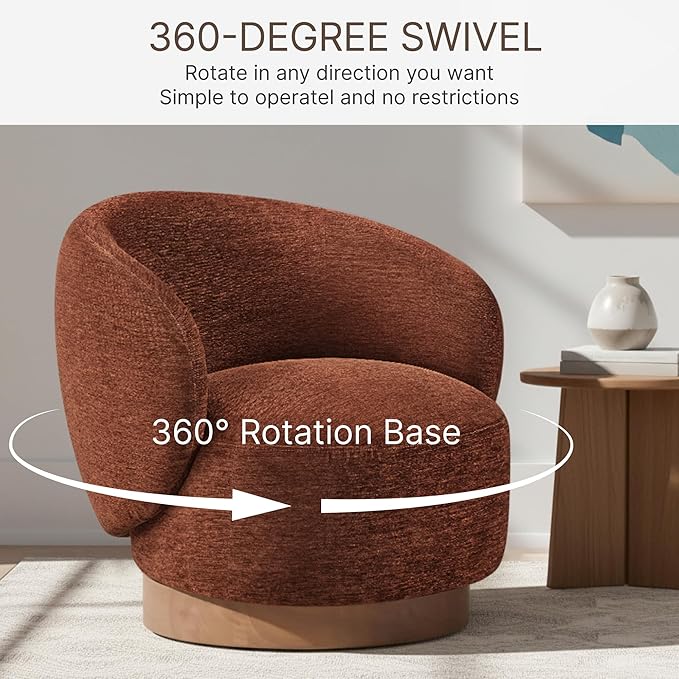 Swivel Accent Chair Modern Round Barrel Armchair with Upholstered Performance Fabric for Living Room Bedroom Waitingroom,1 Box,Red