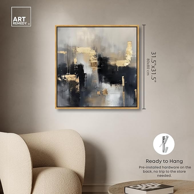 Art Remedy Daring Canvas Colorful Abstract Wall Art, Gold Frame, 30" x 30"