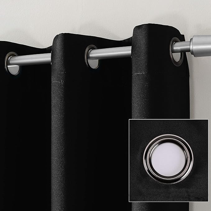 Sun Zero Nordic 2-pack Theater Grade Extreme 100% Blackout Grommet Curtain Panel Pair, 52" x 84", Black