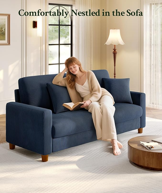 Welzona 70.2" Couches for Living Room, Comfy Blue Couch 7.1" Extra Thick Cushion, Sofas for Living Room Tool-Free Setup, Loveseat Sofa 705lbs Support, Corduroy Couch for Bedroom, Apartment, Office