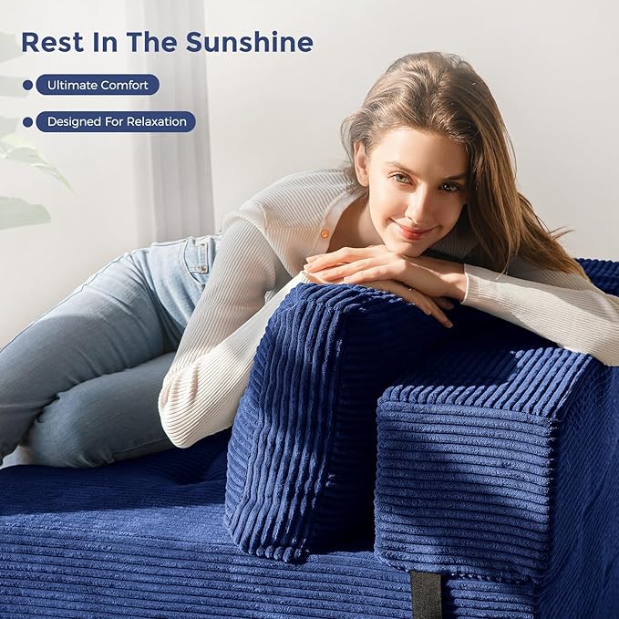 MAXYOYO Folding Sofa Bed, Convertible Chair Bed with High-Density Support Foam, Portable 4 in 1 Fold Out Seating to Floor Lounger, Versatile Floor Sofa Couch for Living Room Bedroom, Navy