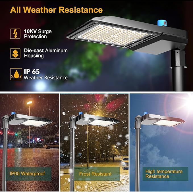 600W LED Parking Lot Lighting 90000Lm(150LM/W) Slipfitter Mount Parking Lot Lighting with Smart Photocell 5000K 6KV SPD Outdoor Waterproof IP65 LED Shoebox Lights for Yard,Roadways-2Pack