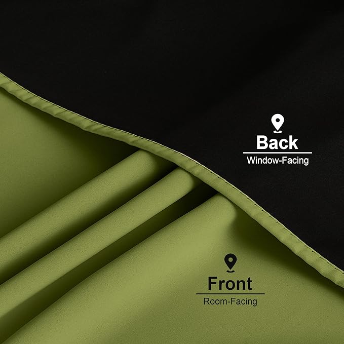 NICETOWN 2 Panels 100% Blackout Curtains, Olive Green 52x84 Inches Black Lined Insulated Window Treatment, Total Light Blocking Rod Pocket Drapes for Living Room, Energy Saving and Privacy Protection