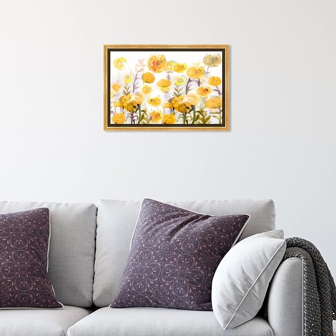 The Oliver Gal Artist Co. Floral and Botanical Wall Art Framed Canvas Prints 'Bella Garden Poppy Yellow' Gardens