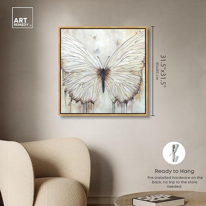 Art Remedy Neutral Beauty Chic Farmhouse Canvas Wall Art, Gold Floater Frame, 30"x30"