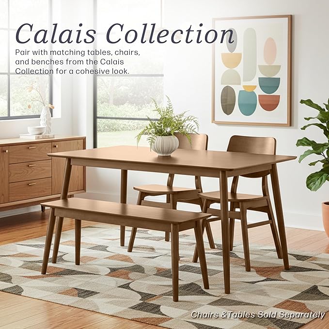 Alaterre Furniture Calais Dining – Mid Century Modern 46-Inch Solid Wood Dining Bench – Entryway Bench with Minimalist Design for Entryway, Dining Room, Kitchen, or Bedroom (Pecan Finish)