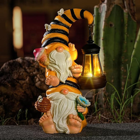 Garden Gnomes Outdoor Statue with Led Lantern Outdoor Decor Waterproof for Yard,Patio,Lawn,Gnome Gifts for Women,Mom,Gnomes Decorations for Yard