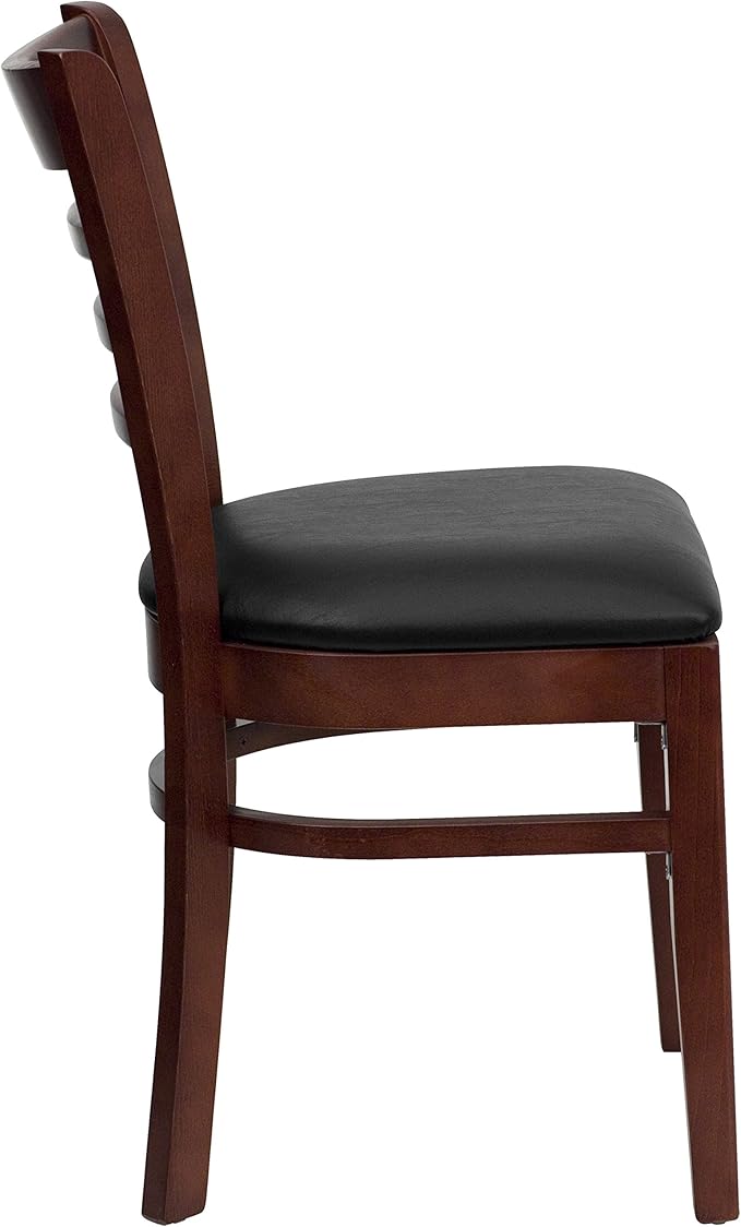 Flash Furniture HERCULES Series Ladder Back Mahogany Wood Restaurant Chair - Black Vinyl Seat
