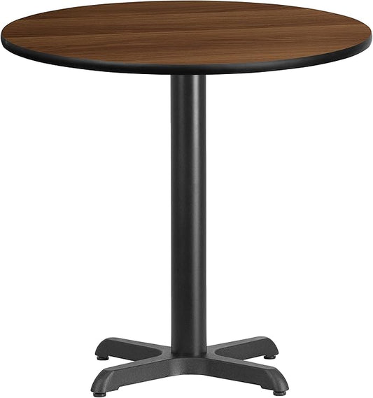Flash Furniture Graniss 30'' Round Walnut Laminate Table Top with 22'' x 22'' Table Height Base